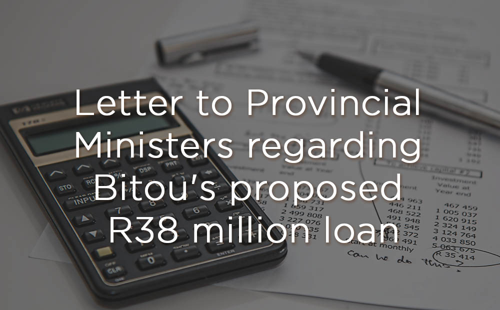 Letter to Provincial Ministers regarding Bitou's proposed R38 million loan