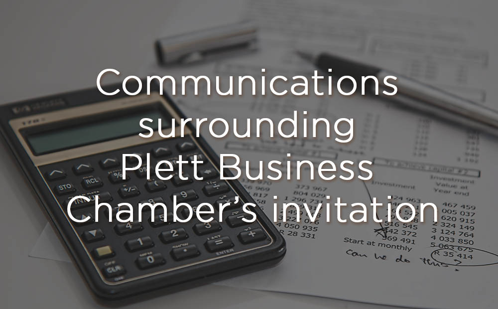 Communications surrounding Plett Business Chamber's invitation to attend a meeting at the municipality